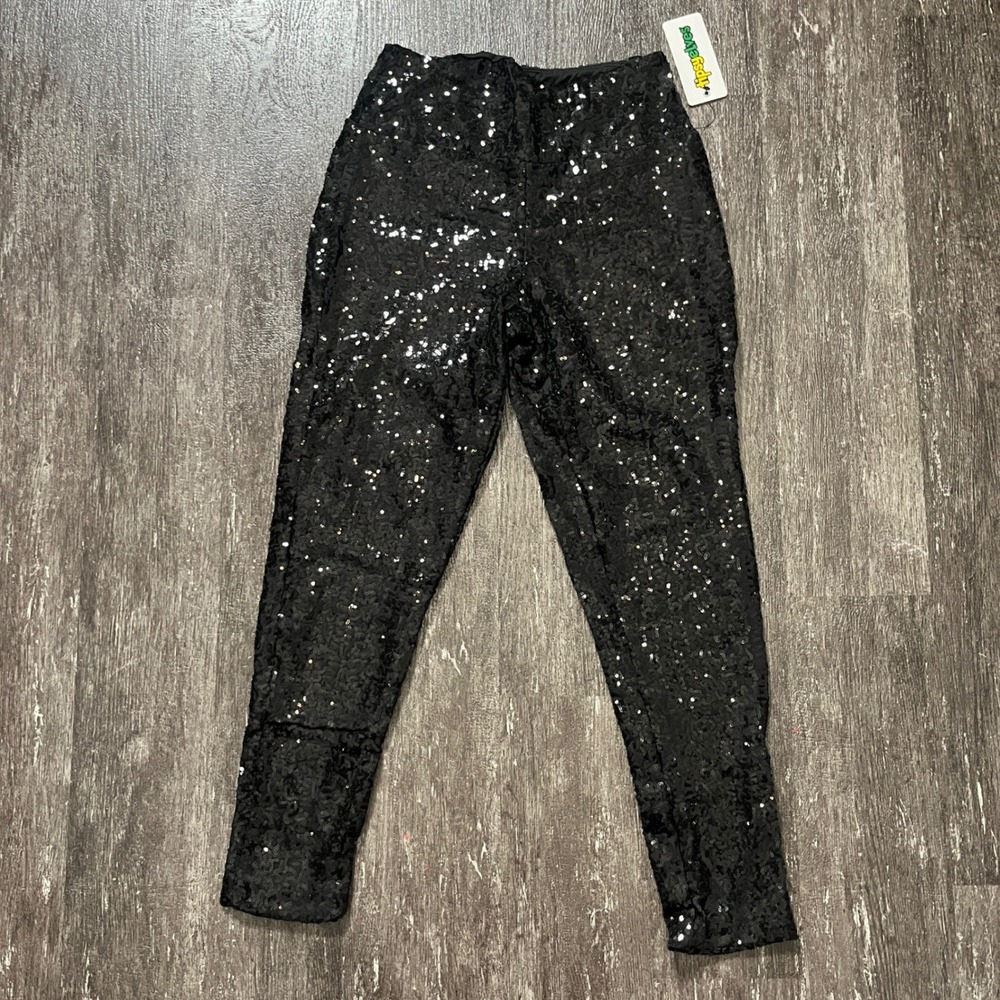 Tipsy Elves Black‎ Sequin Pants High Waisted Sparkle Party Leggings Women Size S